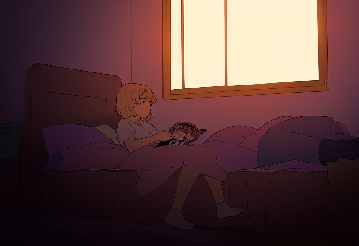 Meisje leest een manga in bed — beste manga series om te lezen