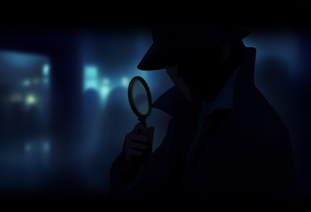 Beste mystery anime: detective in noir-sfeer met vergrootglas