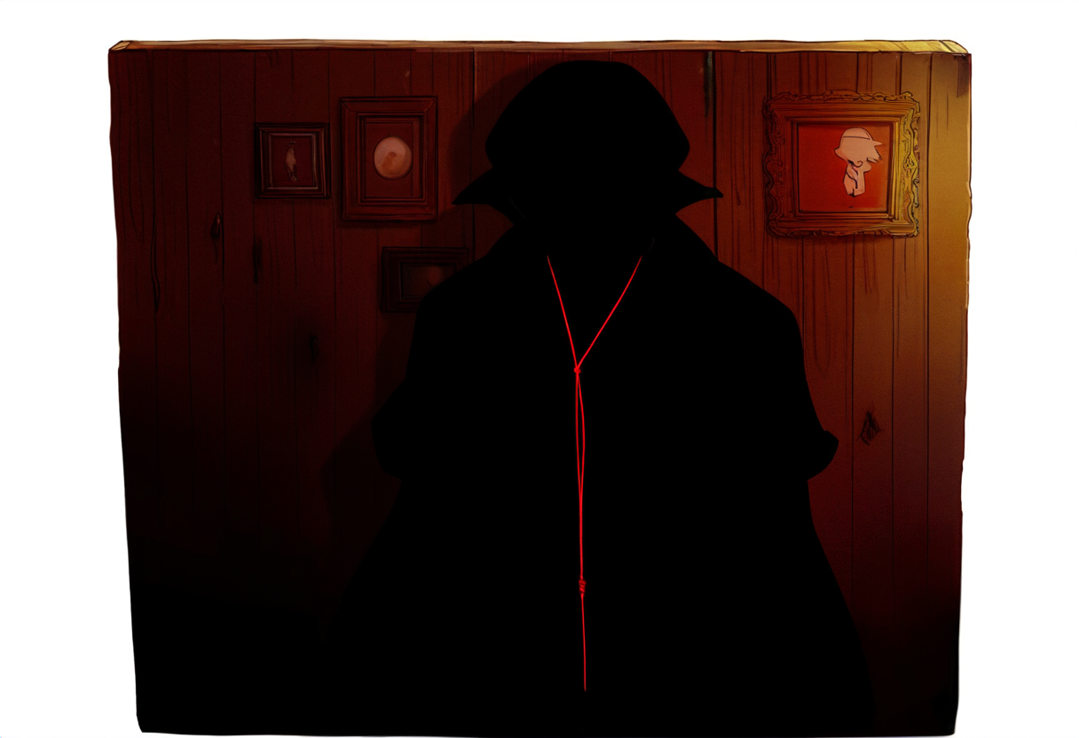 Mystery anime detective met prikbord vol aanwijzingen en rode draad