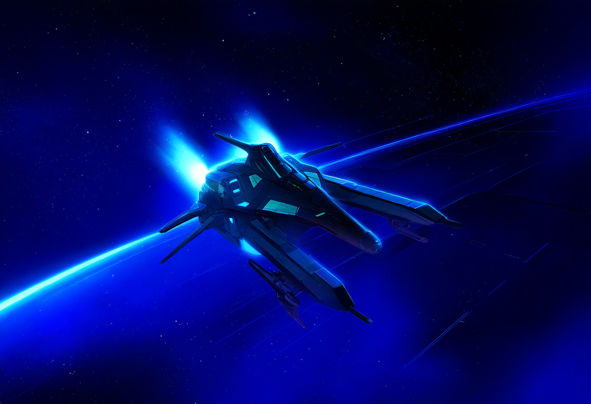 Ruimteschip in een sterrenveld — sci-fi anime sfeerbeeld