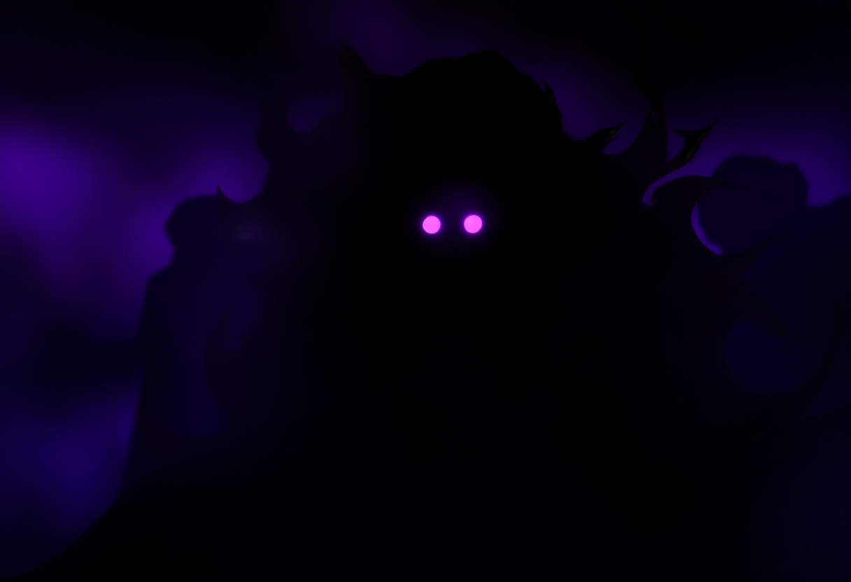 Duistere anime villain silhouet met gloeiende ogen
